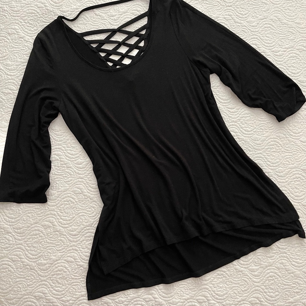 Cable and Gauge Scoop Neck Lattice Back 3/4 Length Sleeve Size Large Top - Picture 4 of 16